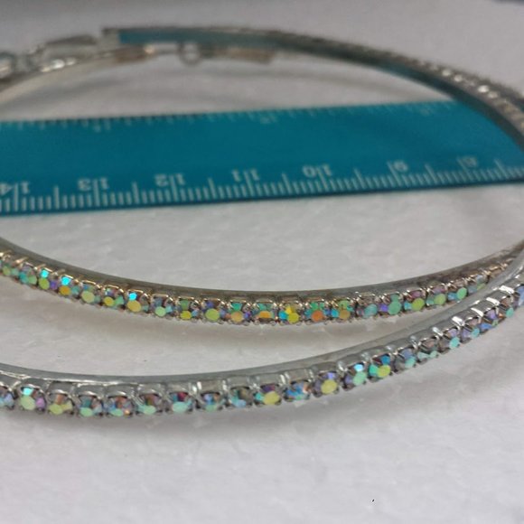 Large Hoop AB Rhinestone Earrings Statement Runway - Picture 4 of 11